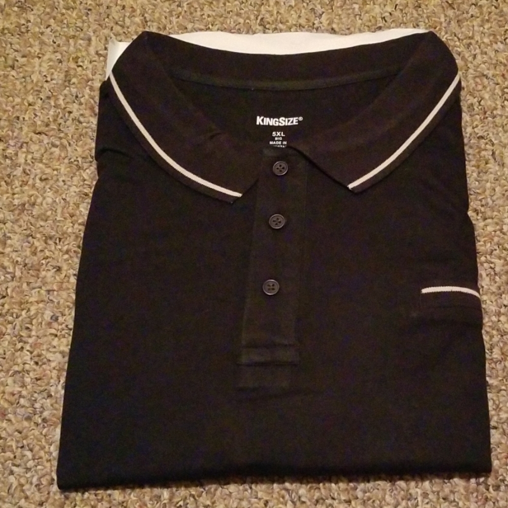 King Size Mens New 5X Black Long Sleeve Polo